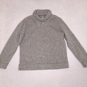 Eddie Bauer Sweater Men Large Shawl Collar Fleece Heathered Gray Pullover Button